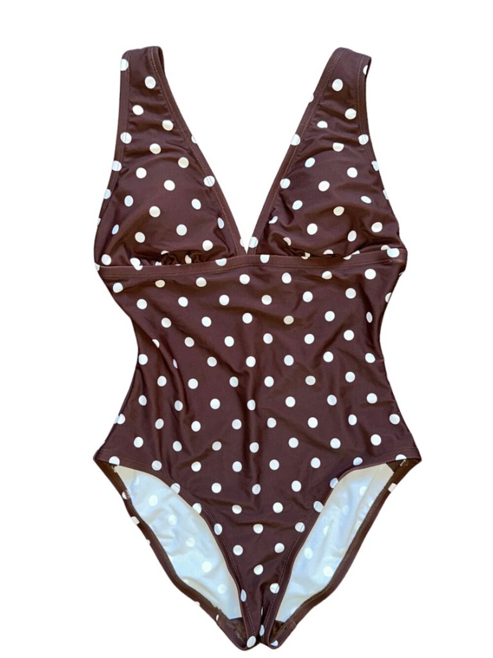 Shade & Shore Brown White Polka Dot Lined One Piece Swimsuit Small - Picture 2 of 10